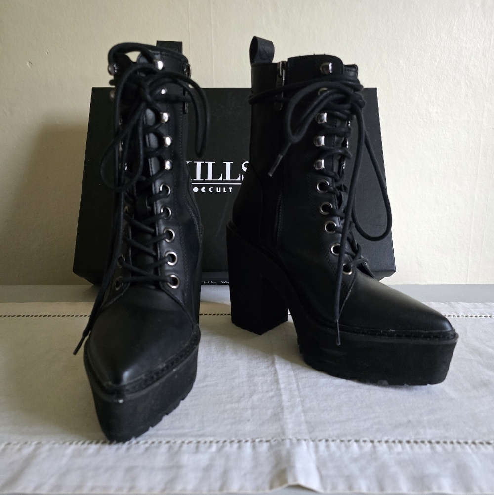 Killstar Salem City Lace Up Side Zip Boots Size US 6 Like New - Picture 3 of 12
